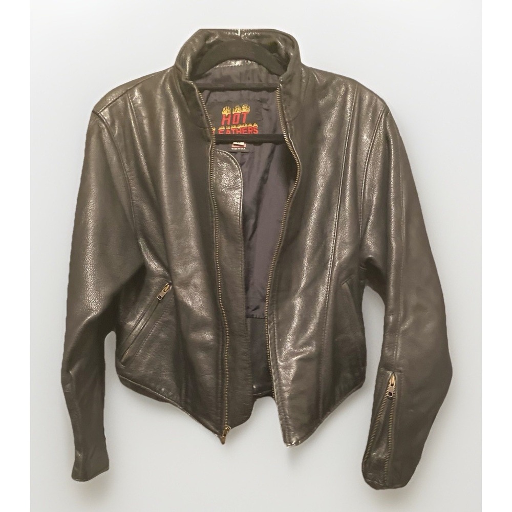 Hot Leathers Women's Vtg Black Leather Motorcycle Sport Zipper Jacket Sz M USA - Picture 10 of 16